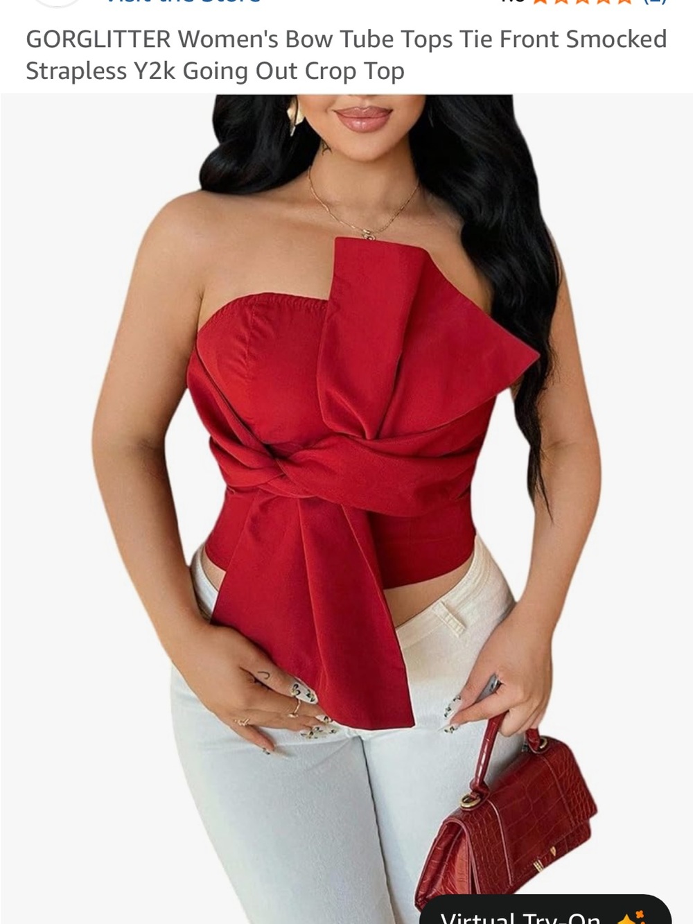Strapless Bow-Front Crop Top in Red